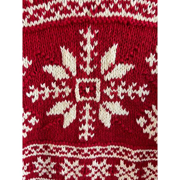 Ralph Lauren Vintage Hand Knit Red & Ivory Snowflake Mock Neck Ski Sweater Small - Picture 10 of 13